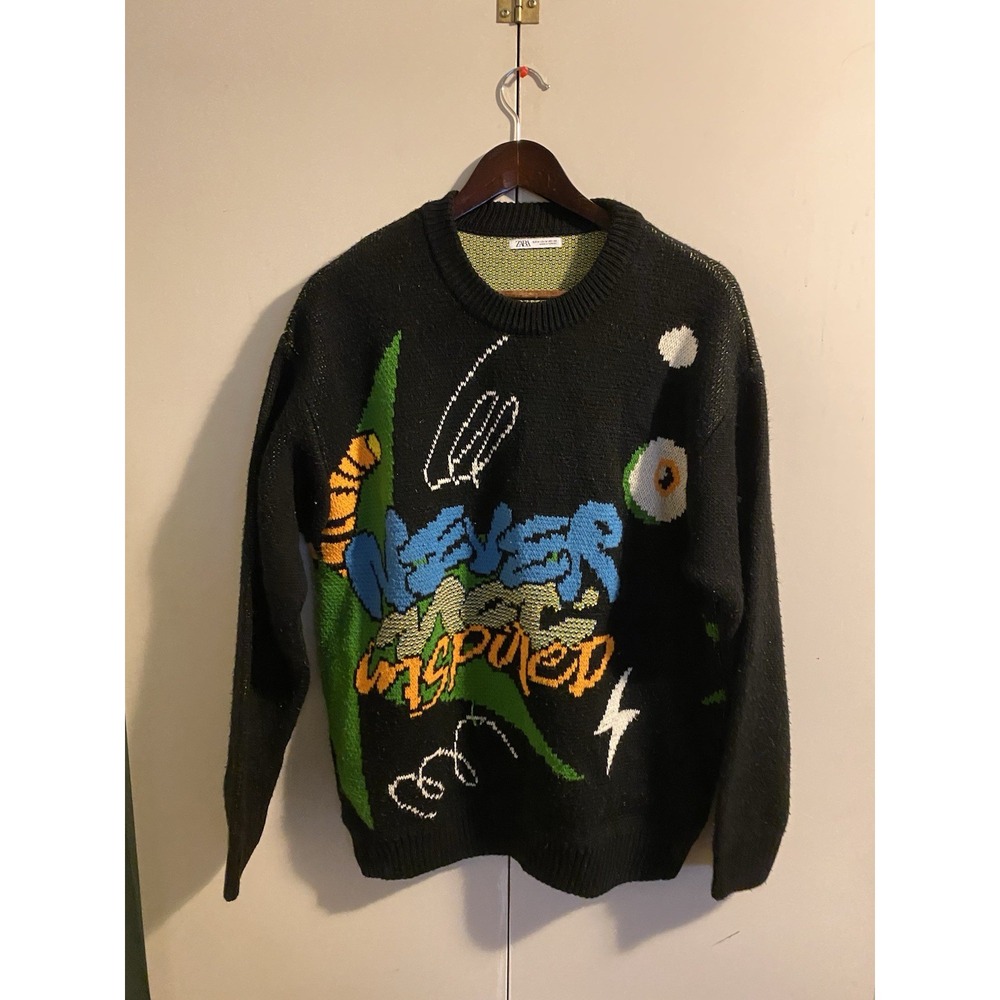 Zara Sweater Mens M Black Good Never Not Inspired Graphic Streetwear Pullover